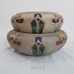 2 Roseville Pottery Mostique Gray Bowls Planters 8 and 6.5 1910s Arts Crafts