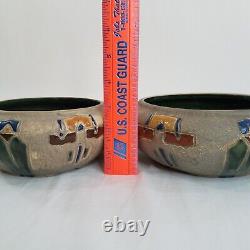 2 Roseville Pottery Mostique Gray Bowls Planters 8 and 6.5 1910s Arts Crafts