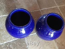 2 Vintage Oil Jars Cobalt Blue California Urns 12 Lg Bauer Mission Arts & Craft