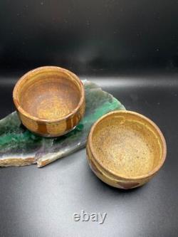2 Warren Mackenzie Studio Pottery Decorated Tea Bowls Shino Glaze 3 h x 3.5 di
