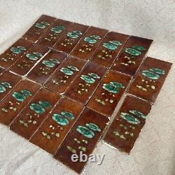 20 x Antique Art Nouveau Arts And Crafts Majolica Ceramic Tiles Fireplace