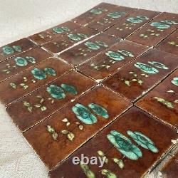 20 x Antique Art Nouveau Arts And Crafts Majolica Ceramic Tiles Fireplace