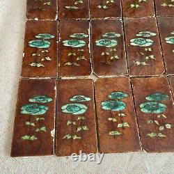 20 x Antique Art Nouveau Arts And Crafts Majolica Ceramic Tiles Fireplace