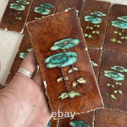 20 x Antique Art Nouveau Arts And Crafts Majolica Ceramic Tiles Fireplace