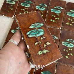 20 x Antique Art Nouveau Arts And Crafts Majolica Ceramic Tiles Fireplace