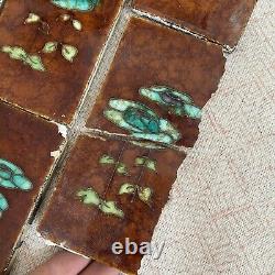 20 x Antique Art Nouveau Arts And Crafts Majolica Ceramic Tiles Fireplace