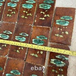 20 x Antique Art Nouveau Arts And Crafts Majolica Ceramic Tiles Fireplace