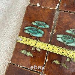 20 x Antique Art Nouveau Arts And Crafts Majolica Ceramic Tiles Fireplace