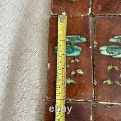 20 x Antique Art Nouveau Arts And Crafts Majolica Ceramic Tiles Fireplace