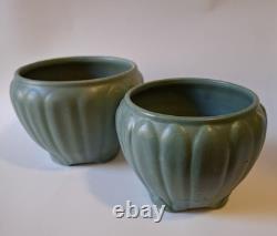 3 Weller Bedford 1920s Arts & Crafts Matte Green Molded Leaf Relief Pottery Vase