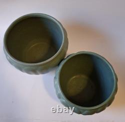 3 Weller Bedford 1920s Arts & Crafts Matte Green Molded Leaf Relief Pottery Vase