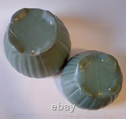 3 Weller Bedford 1920s Arts & Crafts Matte Green Molded Leaf Relief Pottery Vase