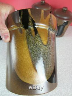 4pc Pottery Craft CANISTER SET vtg Kitchen Drip Glaze Robert Maxwell California