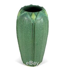 8 1/2 Jemerick Arts & Crafts Style Studio Pottery Vase Matte Green Yellow Buds