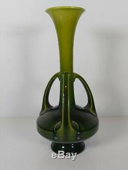 A Bretby Art Pottery Arts & Crafts Triple Handled Vase Graduated Green Glaze