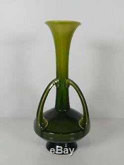 A Bretby Art Pottery Arts & Crafts Triple Handled Vase Graduated Green Glaze