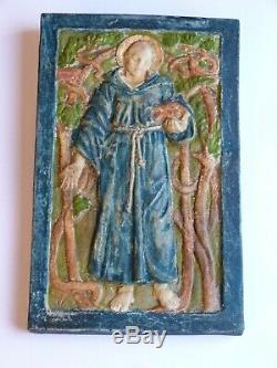 A Rare Compton Pottery St Francis of Assisi Arts & Crafts Plaque