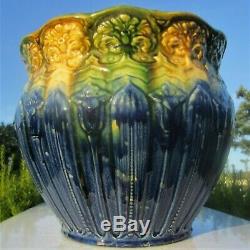 ANTIQUE BRUSH McCOY BLUE GREEN GOLD MAJOLICA GLAZE ART CRAFTS POTTERY JARDINIERE