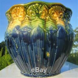 ANTIQUE BRUSH McCOY BLUE GREEN GOLD MAJOLICA GLAZE ART CRAFTS POTTERY JARDINIERE