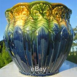 ANTIQUE BRUSH McCOY BLUE GREEN GOLD MAJOLICA GLAZE ART CRAFTS POTTERY JARDINIERE