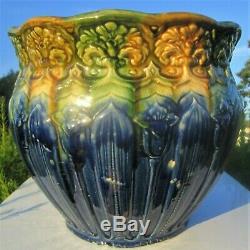 ANTIQUE BRUSH McCOY BLUE GREEN GOLD MAJOLICA GLAZE ART CRAFTS POTTERY JARDINIERE