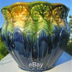 ANTIQUE BRUSH McCOY BLUE GREEN GOLD MAJOLICA GLAZE ART CRAFTS POTTERY JARDINIERE