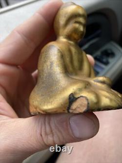 ANTIQUE ENFIELD POTTERY ARTS & CRAFTS Gold Buddha Statue Terra-Cotta RARE