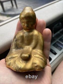 ANTIQUE ENFIELD POTTERY ARTS & CRAFTS Gold Buddha Statue Terra-Cotta RARE