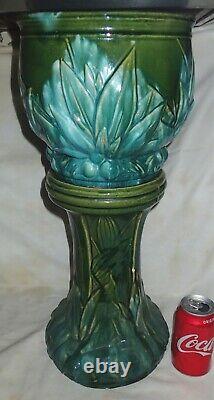 ANTIQUE MISSION ARTS & CRAFTS BRUSH McCOY ART POTTERY JARDINIERE PEDESTAL WELLER