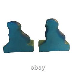 ANTIQUE Van Briggle Art Pottery Sea Blue Puppy Dog Bookends American Arts Crafts