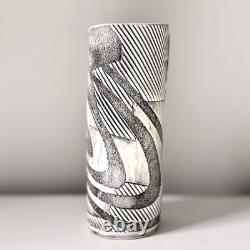 ASH Works Pottery Vase 1990 Anne Schiesel Harris Black White Memphis Style 6.5