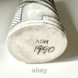 ASH Works Pottery Vase 1990 Anne Schiesel Harris Black White Memphis Style 6.5