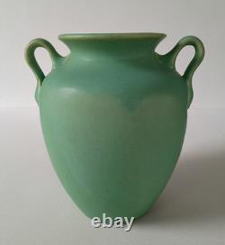 American Arts & Crafts Matte Green Two Handle 8 Vase