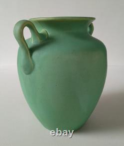 American Arts & Crafts Matte Green Two Handle 8 Vase