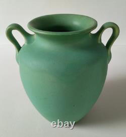 American Arts & Crafts Matte Green Two Handle 8 Vase