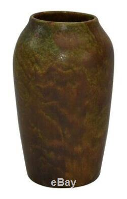 American Arts and Crafts Pottery Mottled Brown and Green Ceramic Vase