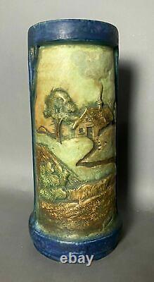 Amphora Arts & Crafts Style Art Nouveau Scenic Embossed 16 Art Pottery Vase