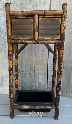 Antique 19th c. English Arts & Crafts Tiled Tortoise Shell Bamboo Umbrella Stand