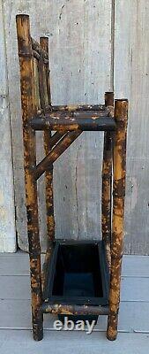 Antique 19th c. English Arts & Crafts Tiled Tortoise Shell Bamboo Umbrella Stand