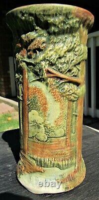 Antique 8 1/4 Weller Forest Tree Woodcraft Art Pottery Vase Arts & Crafts