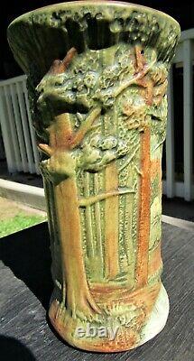 Antique 8 1/4 Weller Forest Tree Woodcraft Art Pottery Vase Arts & Crafts