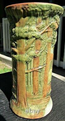 Antique 8 1/4 Weller Forest Tree Woodcraft Art Pottery Vase Arts & Crafts