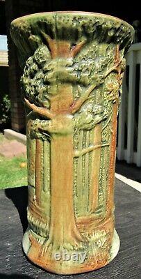 Antique 8 1/4 Weller Forest Tree Woodcraft Art Pottery Vase Arts & Crafts