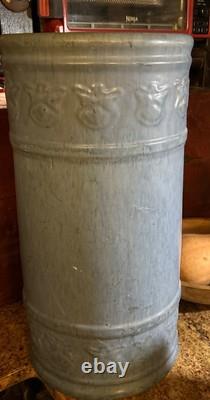 Antique ARTS & Crafts Zanesville Pottery Glazed MATTE BLUE Umbrella Stand 20