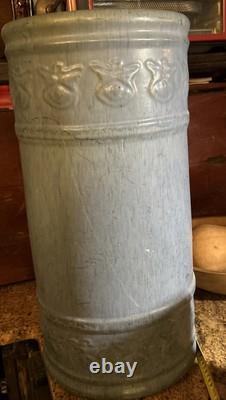 Antique ARTS & Crafts Zanesville Pottery Glazed MATTE BLUE Umbrella Stand 20