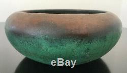Antique American Arts & Crafts Signed Clewell Copper Clad Low Bowl Vase 7