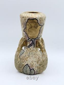 Antique Amphora Austria Art Pottery Vase w Handles Rose Floral Arts & Crafts
