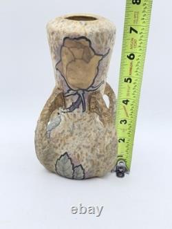 Antique Amphora Austria Art Pottery Vase w Handles Rose Floral Arts & Crafts