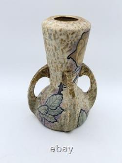 Antique Amphora Austria Art Pottery Vase w Handles Rose Floral Arts & Crafts