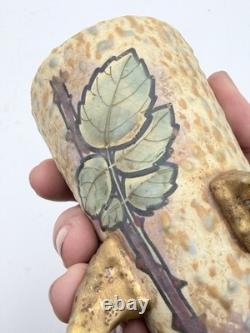 Antique Amphora Austria Art Pottery Vase w Handles Rose Floral Arts & Crafts